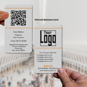 Scannable QR-code Logo Black Orange Grey Portrait  Business Card