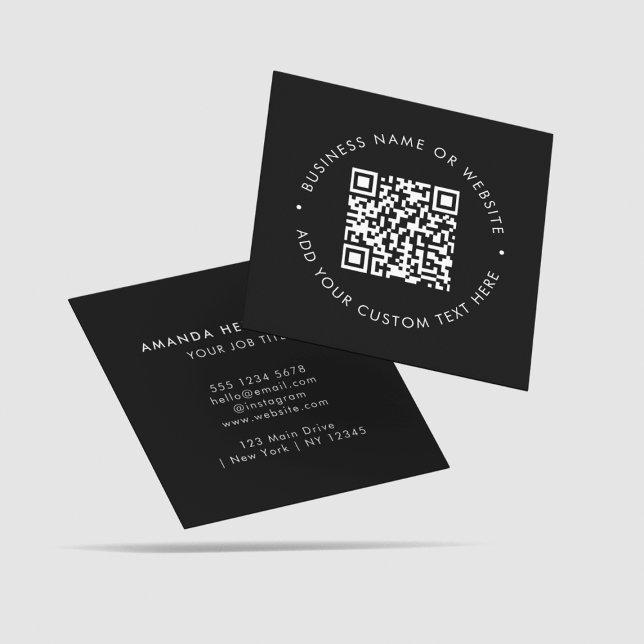 Scannable QR CODE Minimal Black White Website  Square Business Card (Creator Uploaded)