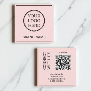 Scannable QR Code Modern Blush Pink Black Digital  Square Business Card