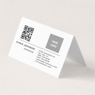 Scannable QR Code on Front Modern Plain Simple Business Card