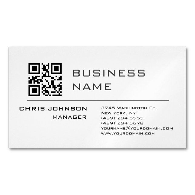 Scannable QR Code on Front Modern Plain Simple Magnetic Business Card (Front)