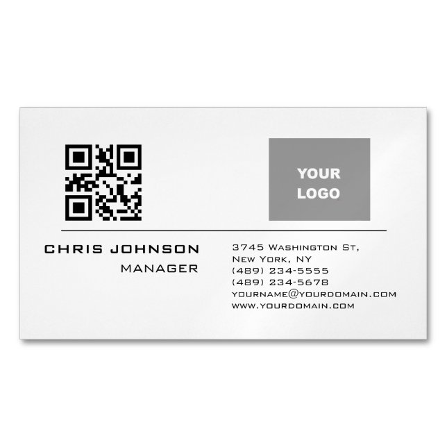 Scannable QR Code on Front Modern Plain Simple Magnetic Business Card (Front)