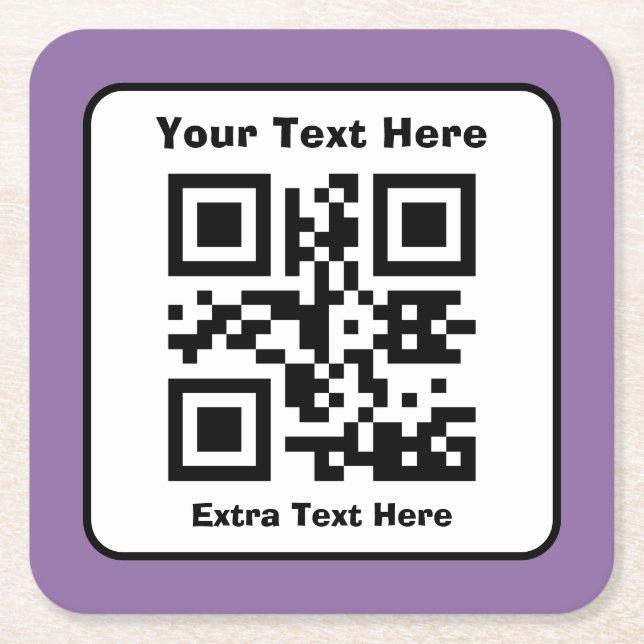 Scannable QR Code Template w/Editable Text Square Paper Coaster (Front)