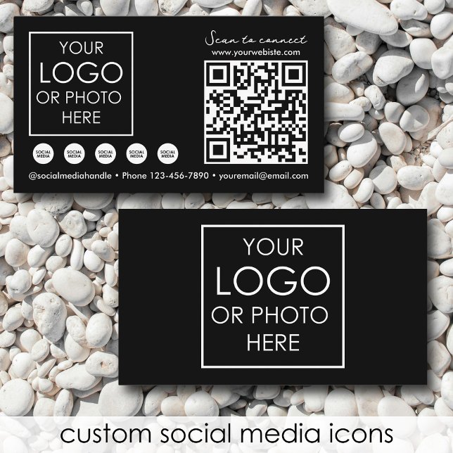 Scannable Social Media QR Code Black Business Logo Business Card (Scannable Social Media QR Code Black Business Logo Business Card)