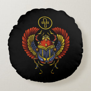 Scarab Ankh Egyptian Eye Of Horus Ancient Symbol Round Cushion