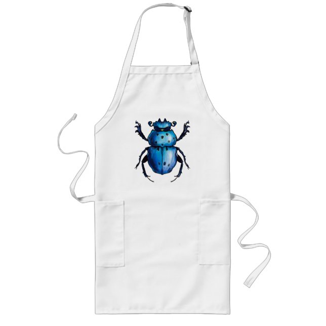 Scarab Beetle Art Blue Insect Entomology T-Shirt Long Apron (Front)