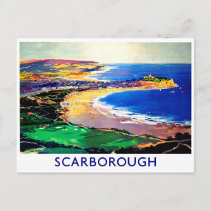 Scarborough beach, England, vintage travel Postcard