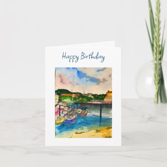 Scarborough Harbor Original Birthday  Card (Front)