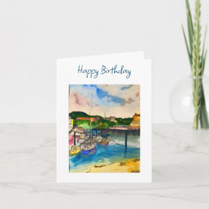 Scarborough Harbour Original Birthday  Card