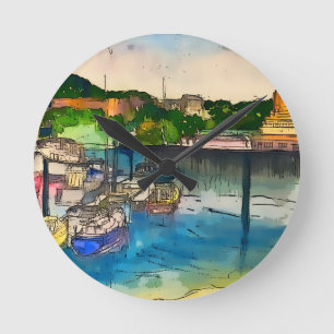 Scarborough Watercolour  Round Clock