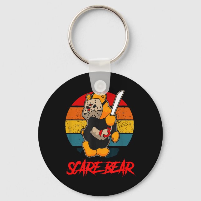 Scare Bear Horror Bear With Knife Spooky Halloween Key Ring (Front)