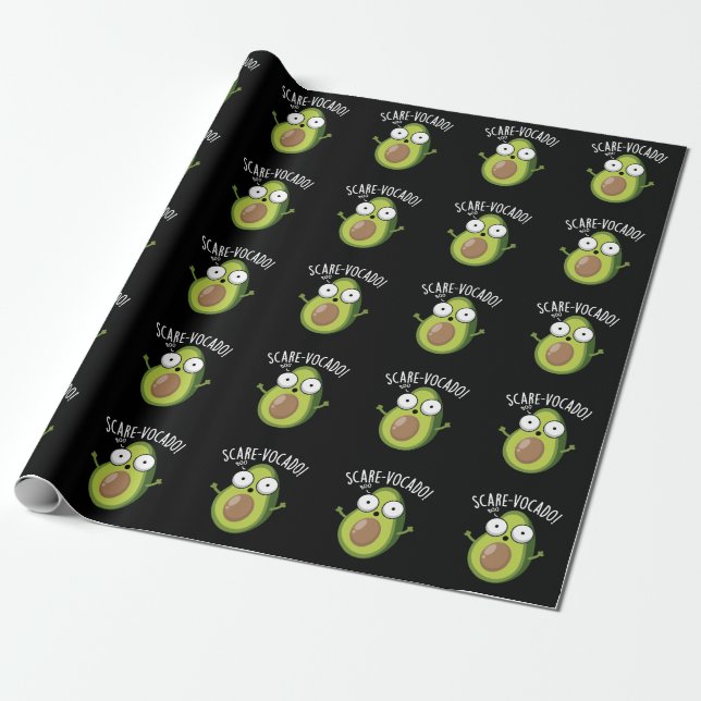 Scare-vocaco Funny Avocado Pun Dark BG Wrapping Paper (Unrolled)