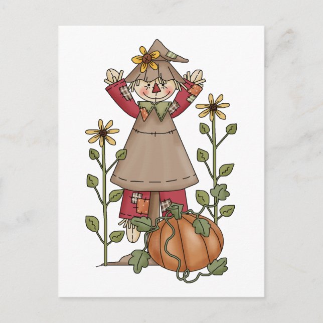 Scarecrow 1 Pumpkin Fall Sunflowers Postcard (Front)