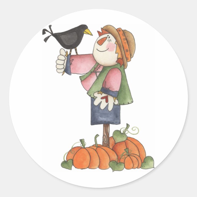 Scarecrow and crow classic round sticker (Front)