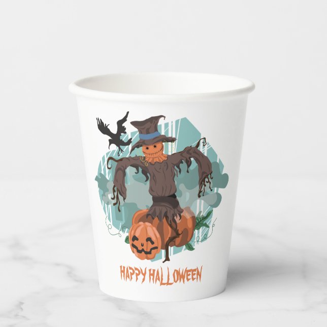 Scarecrow And Pumpkin Halloween  Paper Cups (Front)