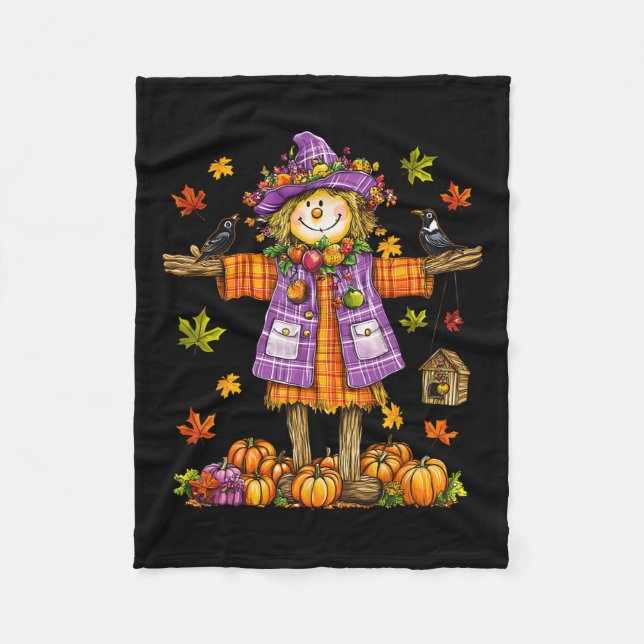 Scarecrow Autumn Fall Season Pumpkin Thanksgiving  Fleece Blanket (Front)