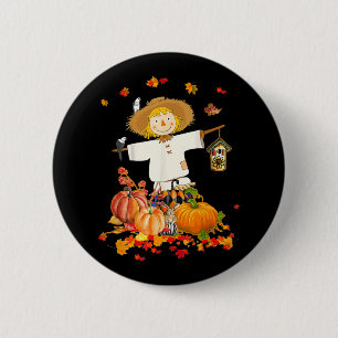 Scarecrow Autumn Hello Fall Pumpkin Thanksgiving H 6 Cm Round Badge