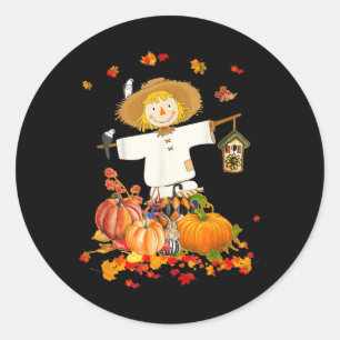 Scarecrow Autumn Hello Fall Pumpkin Thanksgiving H Classic Round Sticker