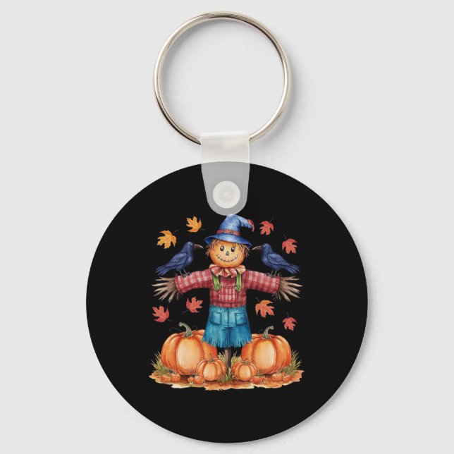 Scarecrow Autumn Hello Fall Pumpkin Thanksgiving H Key Ring (Front)