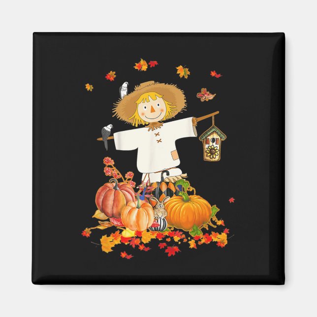 Scarecrow Autumn Hello Fall Pumpkin Thanksgiving H Magnet (Front)