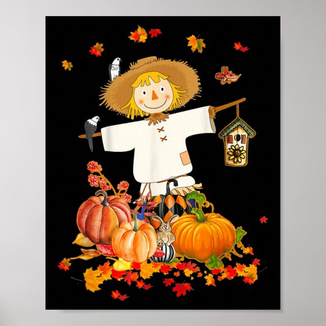 Scarecrow Autumn Hello Fall Pumpkin Thanksgiving H Poster (Front)