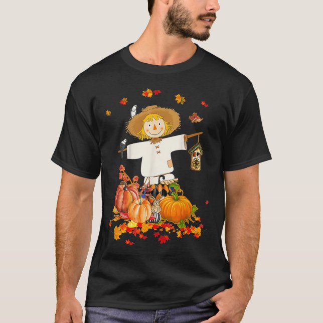 Scarecrow Autumn Hello Fall Pumpkin Thanksgiving H T-Shirt (Front)