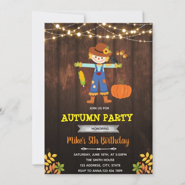 Scarecrow boy thanksgiving fall autumn theme invitation (Front)