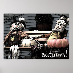 Scarecrow Friends Autumn Picture Poster
