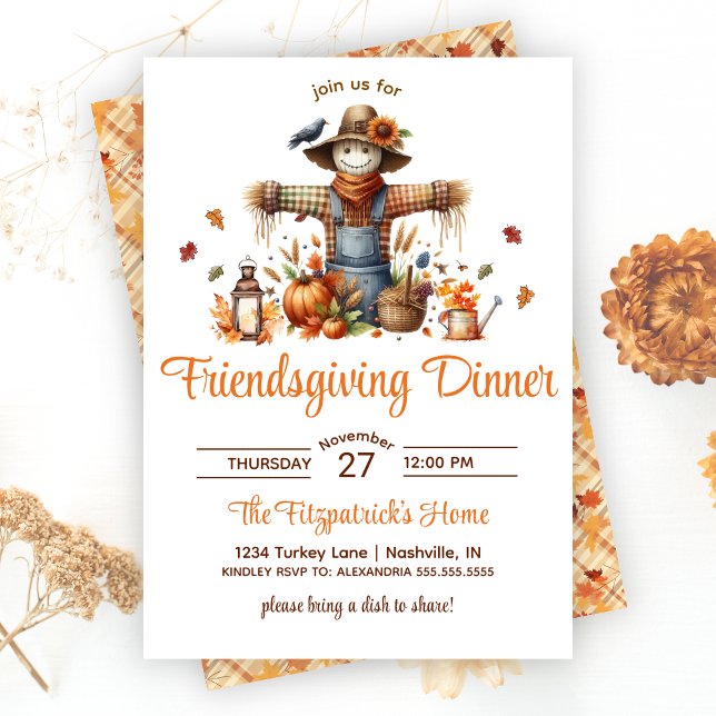 Scarecrow Friendsgiving Feast Thanksgiving Dinner  Invitation (Scarecrow Friendsgiving Feast Thanksgiving Dinner Invitation)
