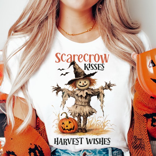 Scarecrow Kisses and Harvest Wishes Autumn T-Shirt (Scarecrow Kisses and Harvest Wishes Retro Vintage Autumn T-Shirt)