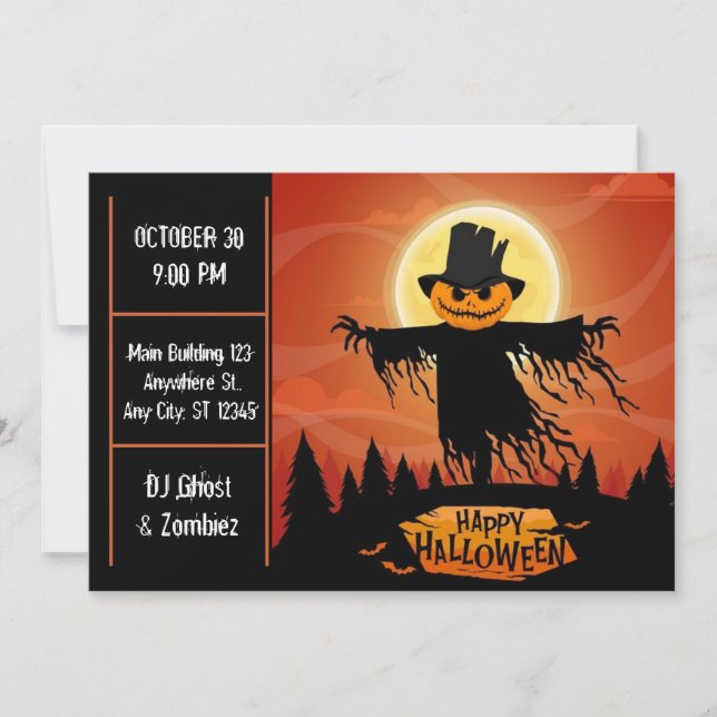 Scarecrow Moonlight Halloween Party Invitation (Front)