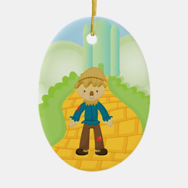 Scarecrow on Yellow Brick Road Christmas Ornament (Front)