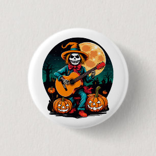 scarecrow plays guitar and celebrates halloween 3 cm round badge