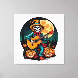 scarecrow plays guitar and celebrates halloween canvas print