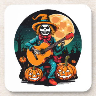 scarecrow plays guitar and celebrates halloween coaster