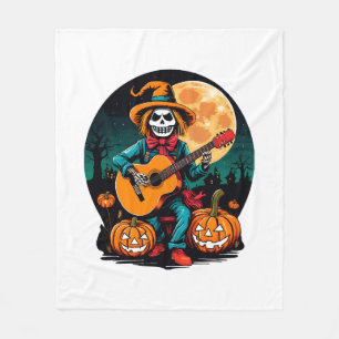 scarecrow plays guitar and celebrates halloween fleece blanket
