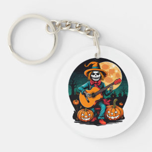 scarecrow plays guitar and celebrates halloween key ring