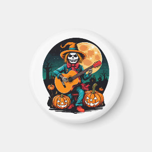 scarecrow plays guitar and celebrates halloween magnet