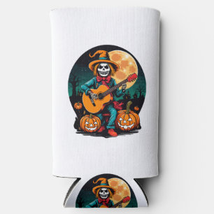 scarecrow plays guitar and celebrates halloween seltzer can cooler