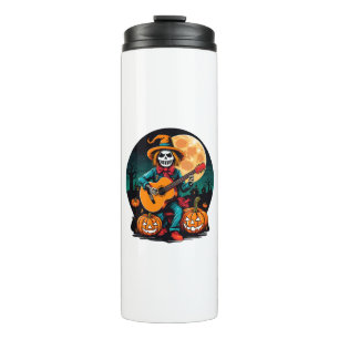scarecrow plays guitar and celebrates halloween thermal tumbler
