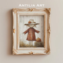 Scarecrow Portrait Painting Vintage Straw Man