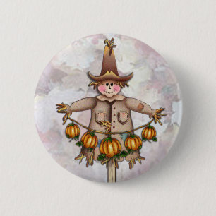 SCARECROW & PUMPKIN GARLAND by SHARON SHARPE 6 Cm Round Badge