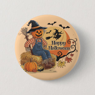 Scarecrow Pumpkin Halloween Rustic Vibes Art 6 Cm Round Badge