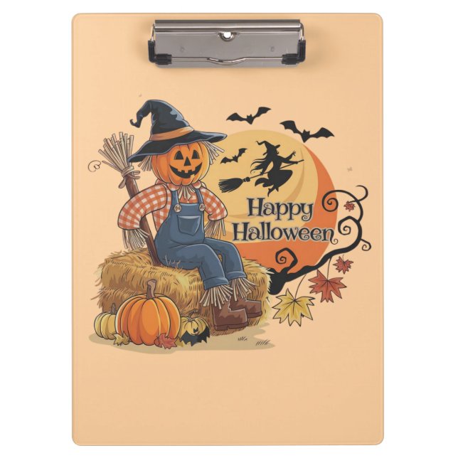 Scarecrow Pumpkin Halloween Rustic Vibes Art Clipboard (Front)