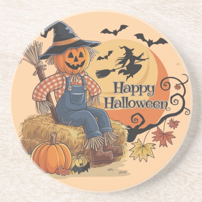Scarecrow Pumpkin Halloween Rustic Vibes Art Coaster (Front)