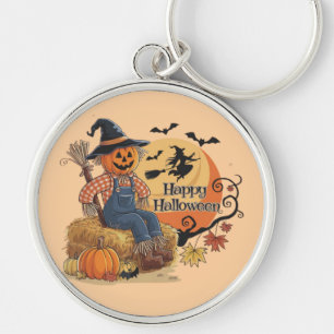 Scarecrow Pumpkin Halloween Rustic Vibes Art Key Ring