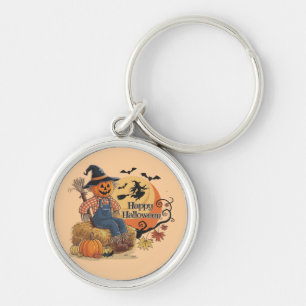 Scarecrow Pumpkin Halloween Rustic Vibes Art Key Ring