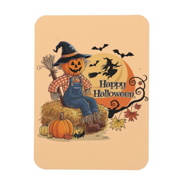 Scarecrow Pumpkin Halloween Rustic Vibes Art Magnet (Vertical)