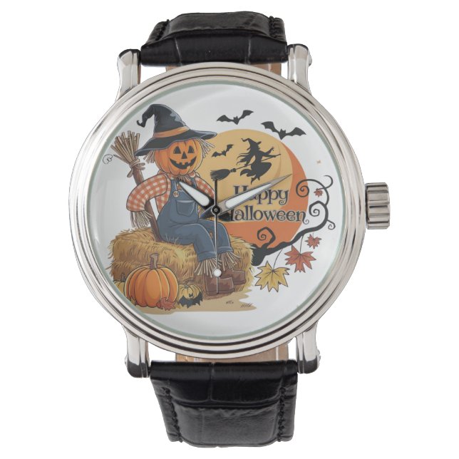 Scarecrow Pumpkin Halloween Rustic Vibes Art Watch (Front)