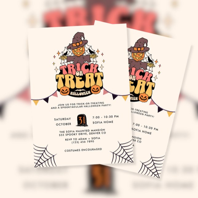 Scarecrow Pumpkin Trick or Treat Halloween Party Invitation (Creator Uploaded)